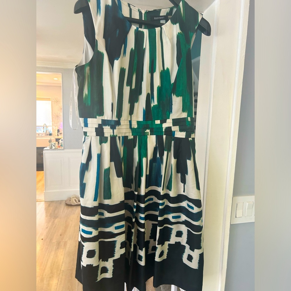 Green printed flare dress